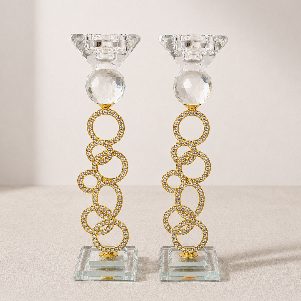 Crystal & Gold Shabbat Candlestick Holders