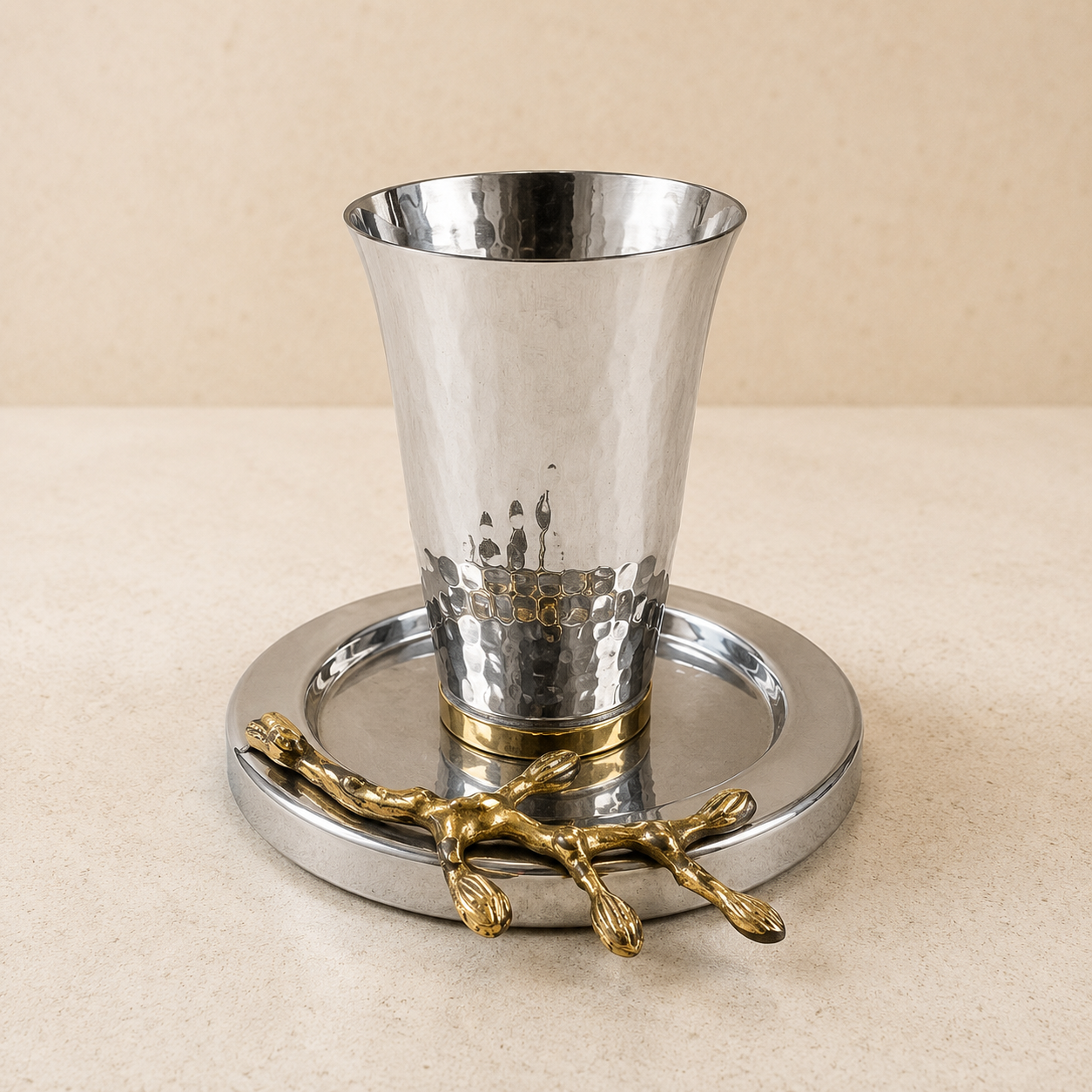 Silver Kiddush Cup & Matching Tray Set – Elegant Shabbat & Holiday Wine Goblet
