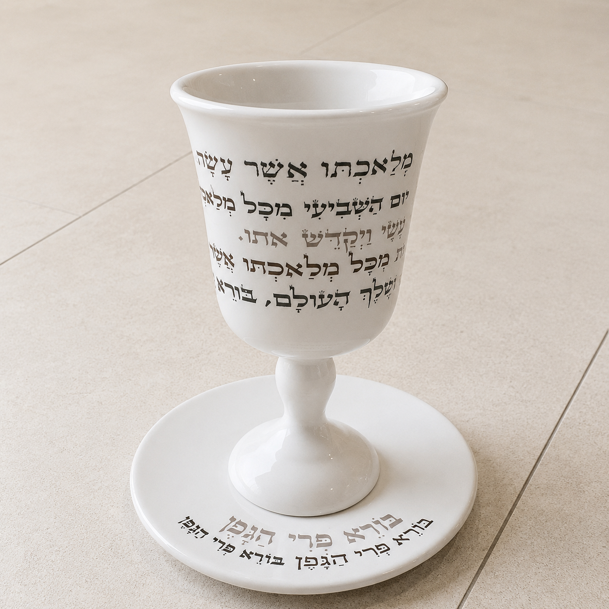 Pearl White Kiddush Cup & Matching Tray Set – Elegant Shabbat & Holiday Goblet