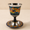 Silver & Pearl Kiddush Cup with Matching Saucer – Shabbat Wine Cup