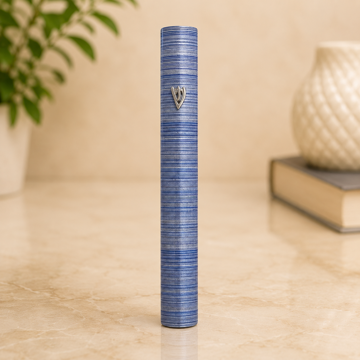 Blue Textured Mezuzah Case