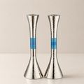 Hammered Silver Shabbat Candlesticks with Gray Accent – 9" Set